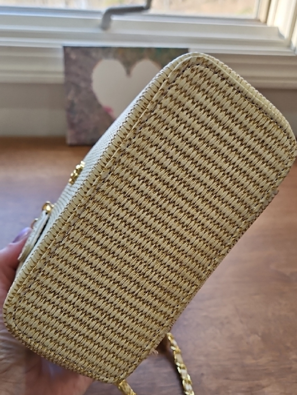 Woven Straw Top-Handle Shoulder Bag in Cream and Tan - Picture 5 of 17